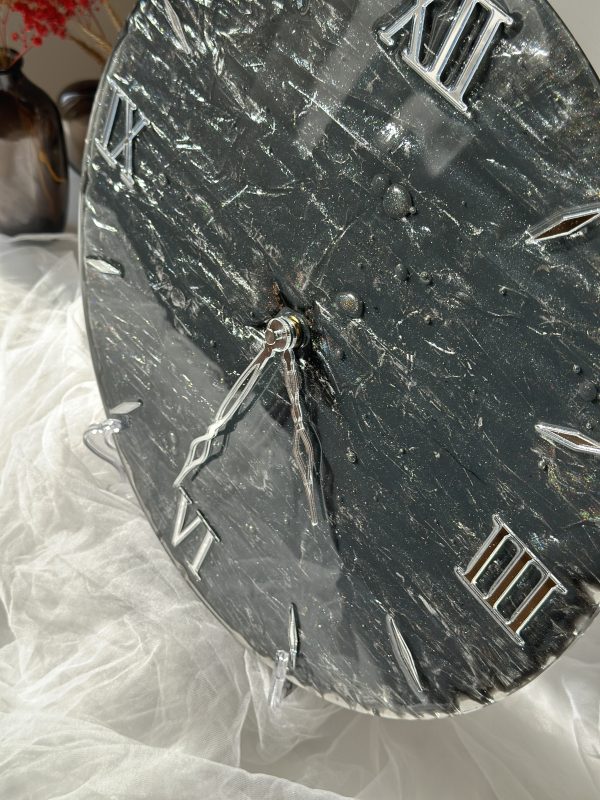 IMG_1141 Настінний круглий годинник з епоксидної смоли Срібло Лофт