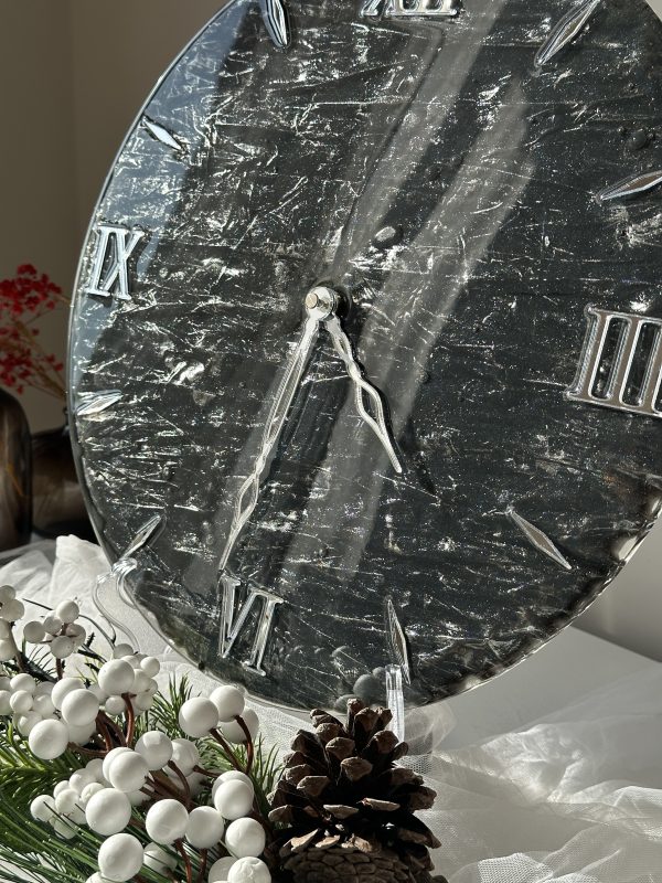 IMG_1145 Настінний круглий годинник з епоксидної смоли Срібло Лофт