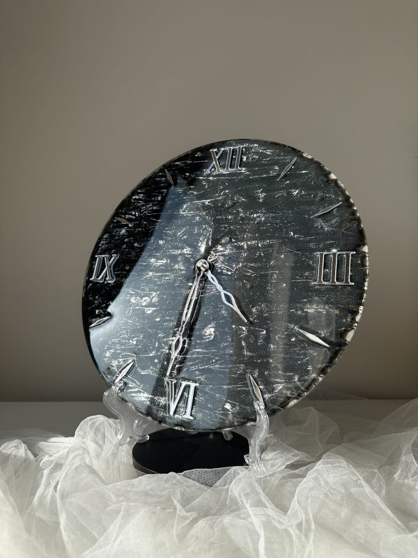 IMG_1170 Настінний круглий годинник з епоксидної смоли Срібло Лофт