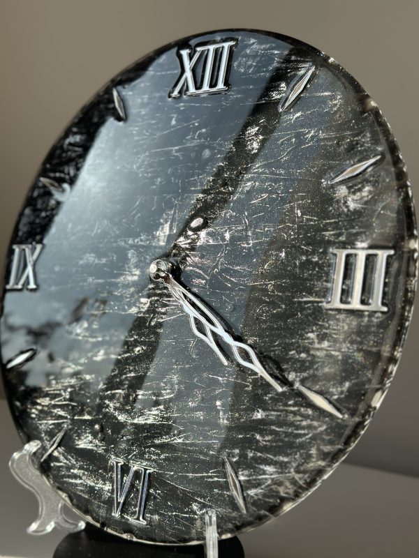 clock Настінний круглий годинник з епоксидної смоли Срібло Лофт