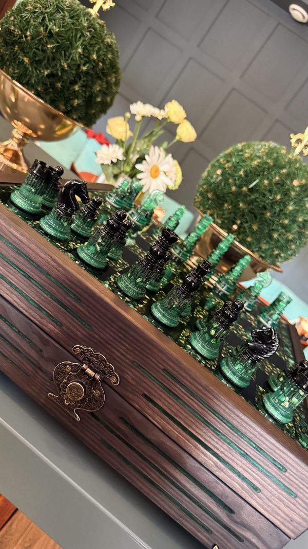 Малахітова шахова скриня з епоксидної смоли XL