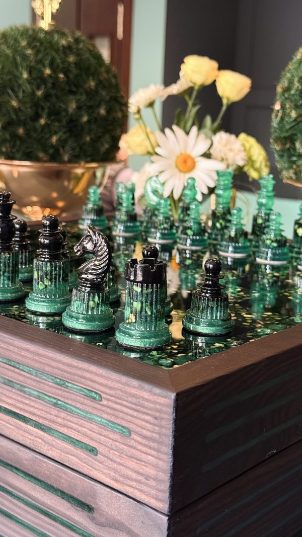 Малахітова шахова скриня з епоксидної смоли XL