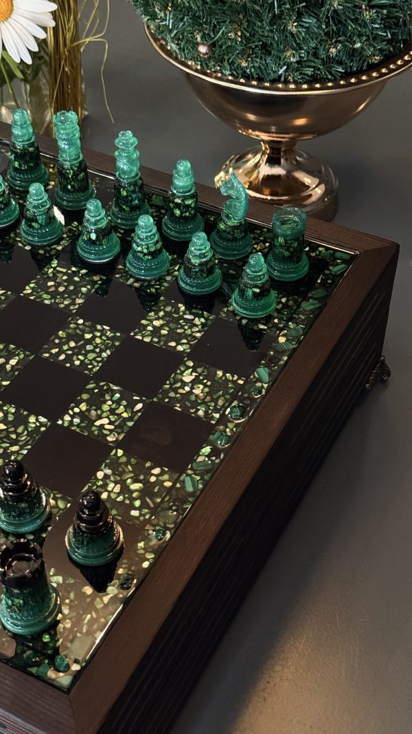 Малахітова шахова скриня з епоксидної смоли XL