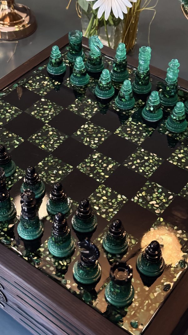 Малахітова шахова скриня з епоксидної смоли XL