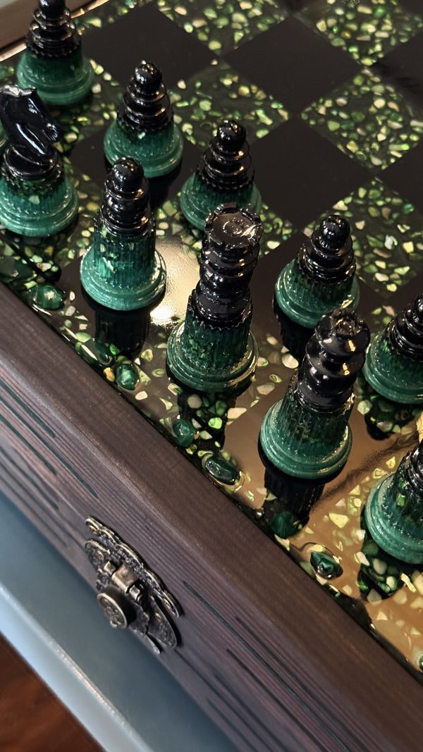 Малахітова шахова скриня з епоксидної смоли XL