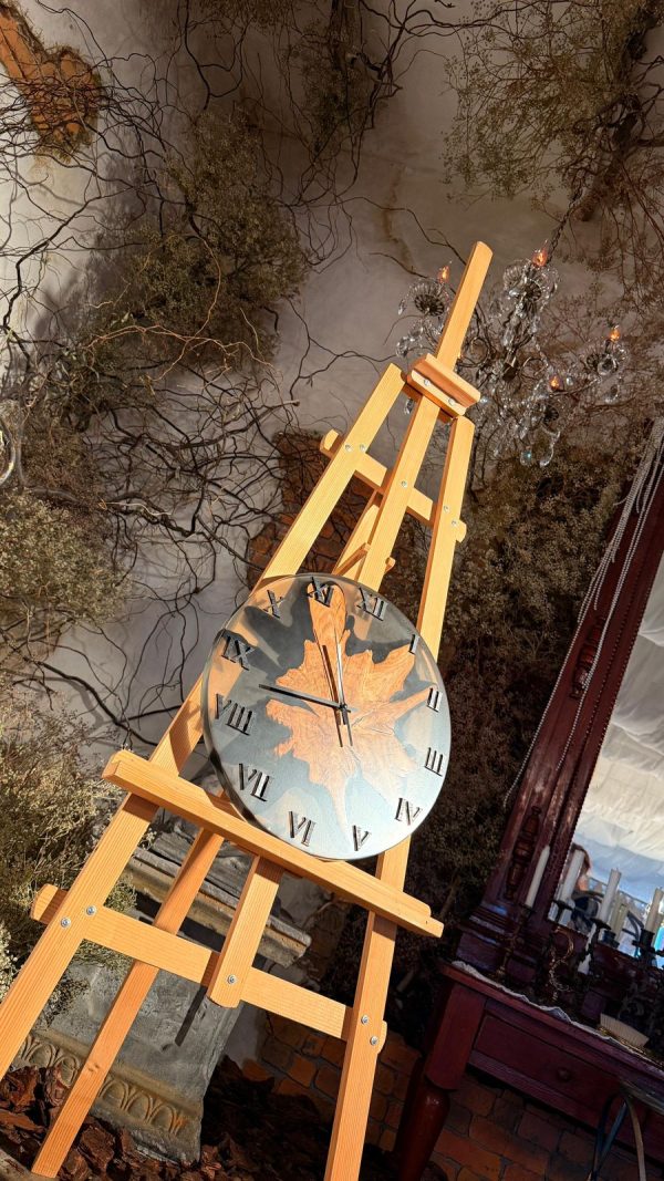 Круглий настінний годинник з епоксидної смоли та дерева 40 см