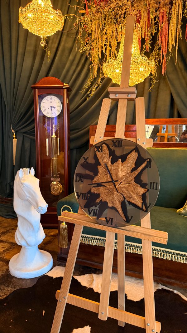 Круглий настінний годинник з епоксидної смоли та дерева 40 см