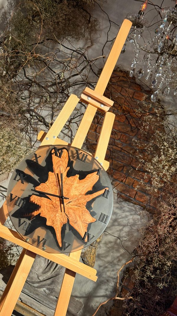 Круглий настінний годинник з епоксидної смоли та дерева 40 см