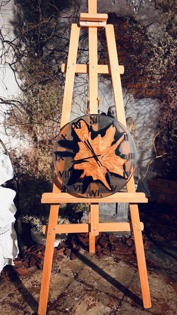 Круглий настінний годинник з епоксидної смоли та дерева 40 см