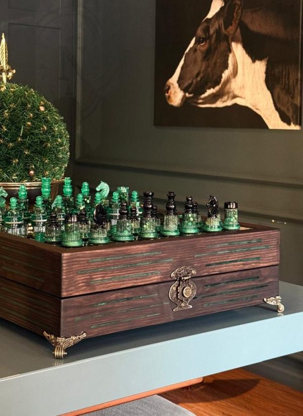 malachite Малахітова шахова скриня з епоксидної смоли XL