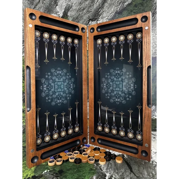 Подарунковий набір з дерева і гартованого скла: 3 в 1 — нарди, шахи, шашки